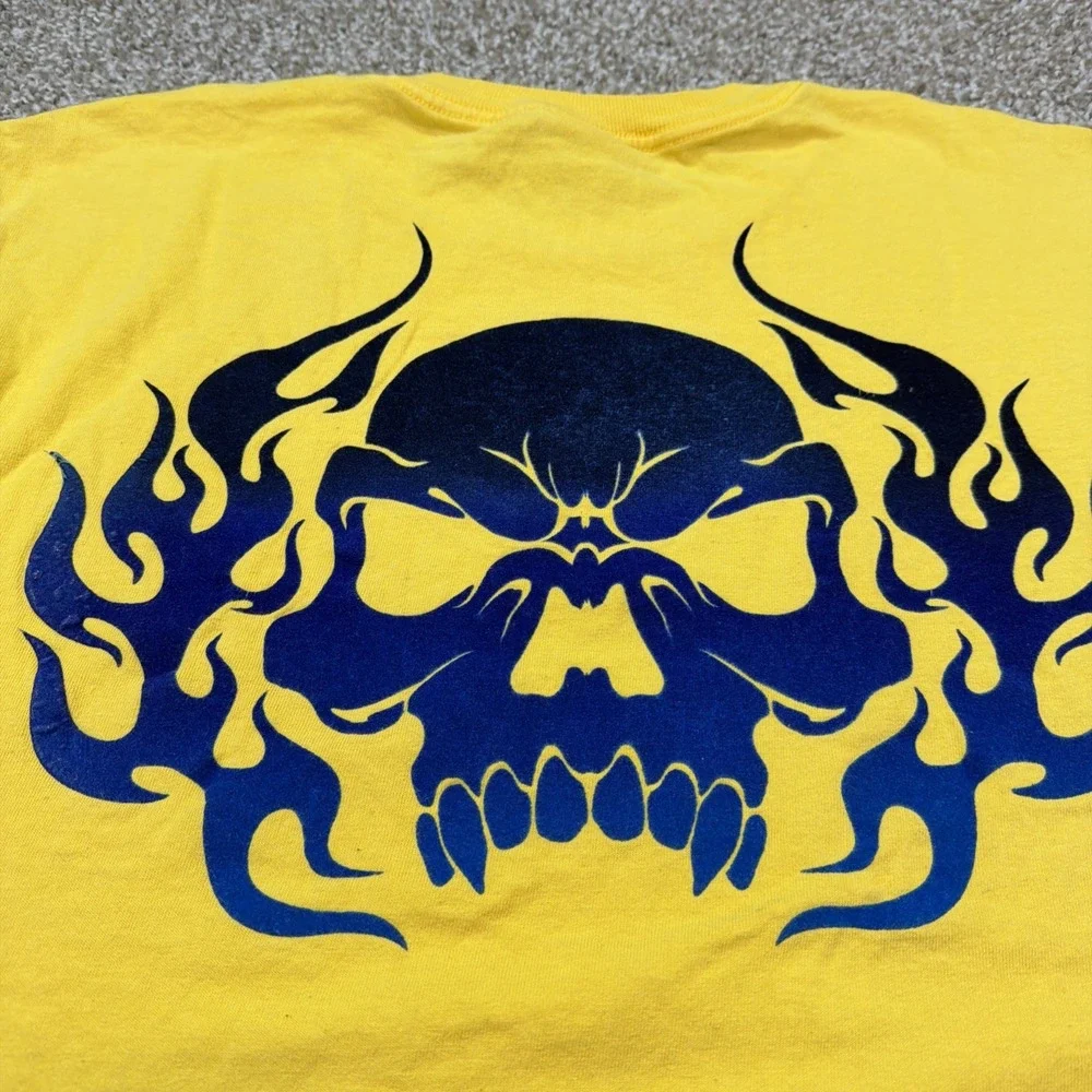 Vintage Odm Skull Flame Tee Double Sided Felt Material Size Large Yellow